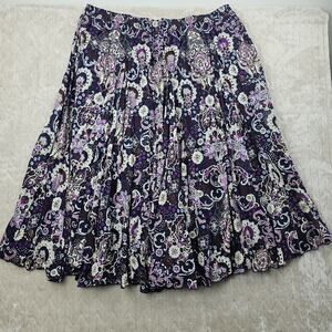 Jessica London Skirt Womens 30W Floral Paisley Boho Maxi Pleated Plus Purple